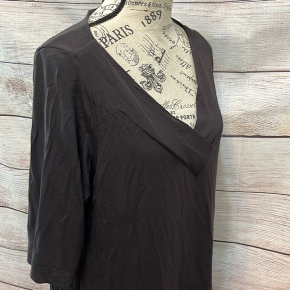 Eileen Fisher Dress Boxy V-neck Short Sleeves Brown Size Large System - Picture 4 of 10